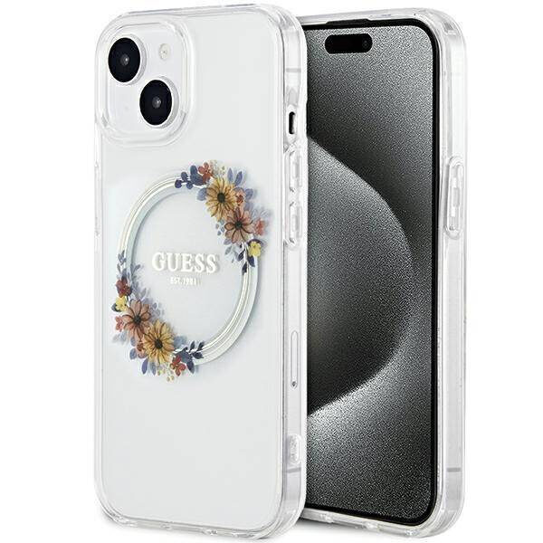 Dėklas IPHONE 15 Guess Hardcase IML Flowers Wreath MagSafe (GUHMP15SHFWFCT)