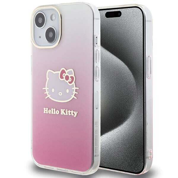 Dėklas IPHONE 15 Hello Kitty Hardcase IML Gradient Electrop Kitty Head (HKHCP15SHDGKEP) rožinė