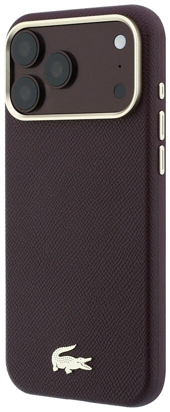 Lacoste Champs Elysees Gold Logo MagSafe dėklas iPhone 18 Pro, tamsiai raudonas