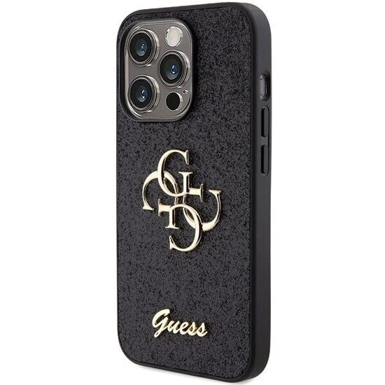 Dėklas Guess Hardcase Glitter Script Big 4G iPhone 15 Pro juodas