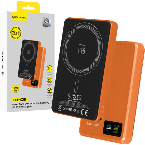Išorinė baterija Blavec 10000mAh BJ-03 Slim 13,5mm - Type C - 22,5W magnetic Magsafe 3 in 1 (PBBJ03-MC10O) morkinė