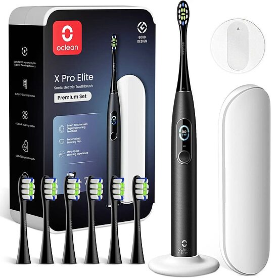 Išmanusis elektrinis dantų šepetėlis Oclean X Pro Elite Premium rinkinys, juodas