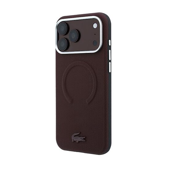Lacoste Petit Piqué Embossed MagSafe dėklas iPhone 18 Pro, tamsiai raudonas