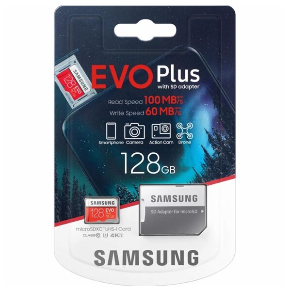 Samsung MicroSDXC Memory Card Evo+ Class 128GB su adapteriu