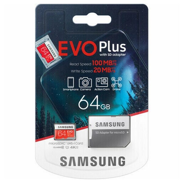 Samsung MicroSDXC Memory Card Evo+ Class 64GB su adapteriu