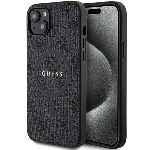  Dėklas PHONE 13 / 14 / 15 Guess Hardcase 4G Collection Leather Metal Logo MagSafe