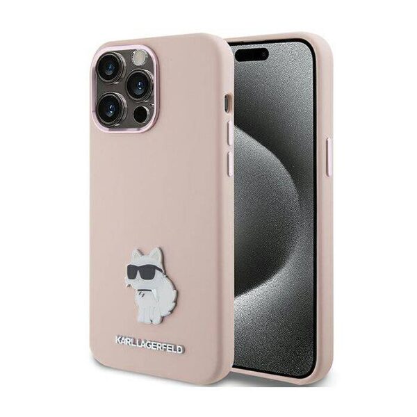 Dėklas IPHONE 15 PRO Karl Lagerfeld Silicone Choupette Metal Pin (KLHCP15LSMHCNPP)